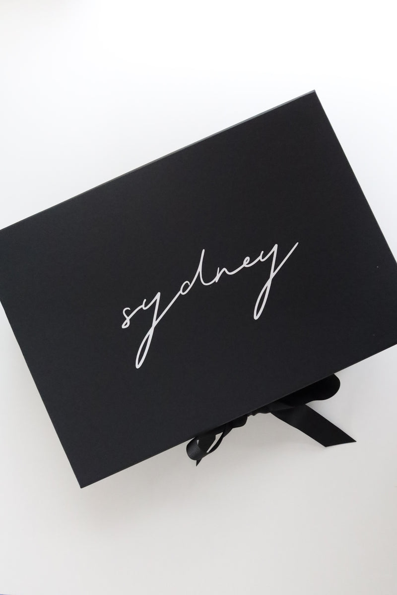 Classic Bridesmaid Custom Personalised Black Gift Box with Black Ribbon - Large